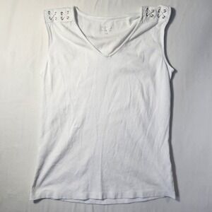 Cleo Universal‎ Fit White Sleeveless V-Neck Cotton Top Lace Up Shoulder Detail M
